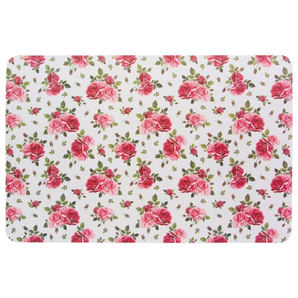 Pink Roses White Reversible Easy Clean Placemat 4pc Set - Picture 3 of 6
